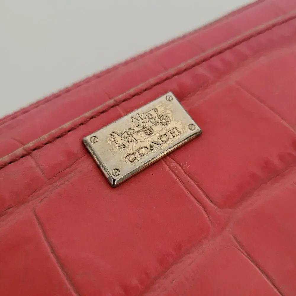 Coach‎ Leather Wallet Croc Salomon Red Zip Around Large Clutch Geniue Leather